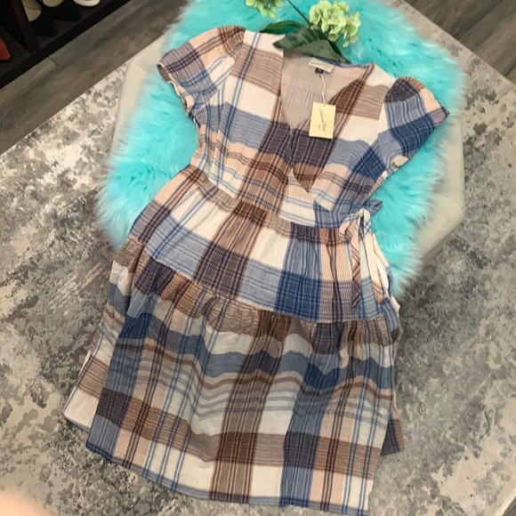 Universal Thread Dresses & Skirts - NEW! Blue Plaid Side Fold Over Dress